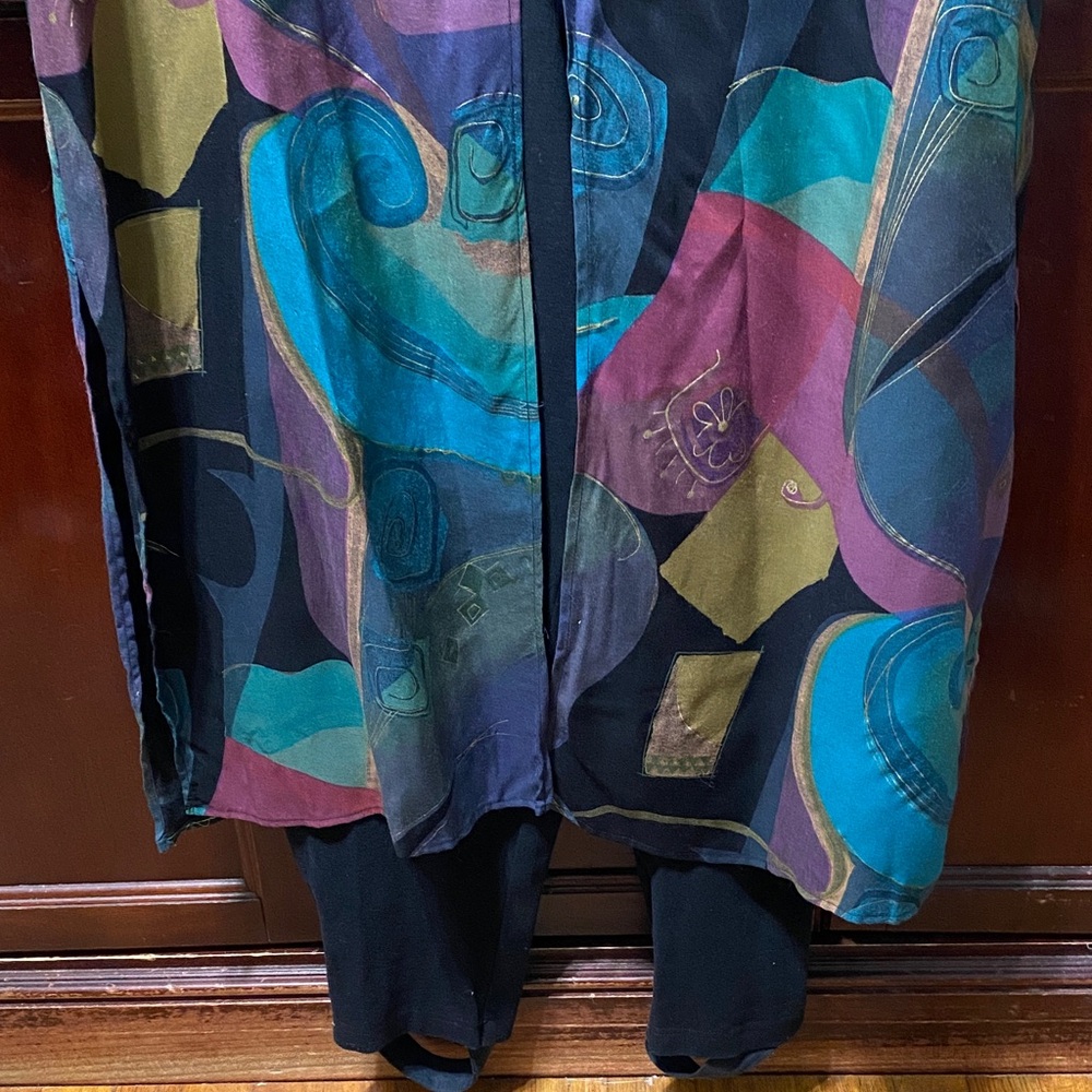 Vikki Vi vintage Black body suit and colorful long vest plus size 26 W - Picture 5 of 17